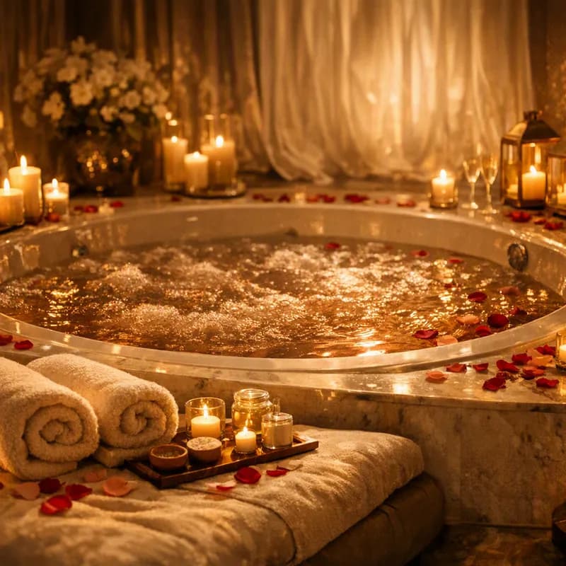 A romantic candle-lit spa evening
